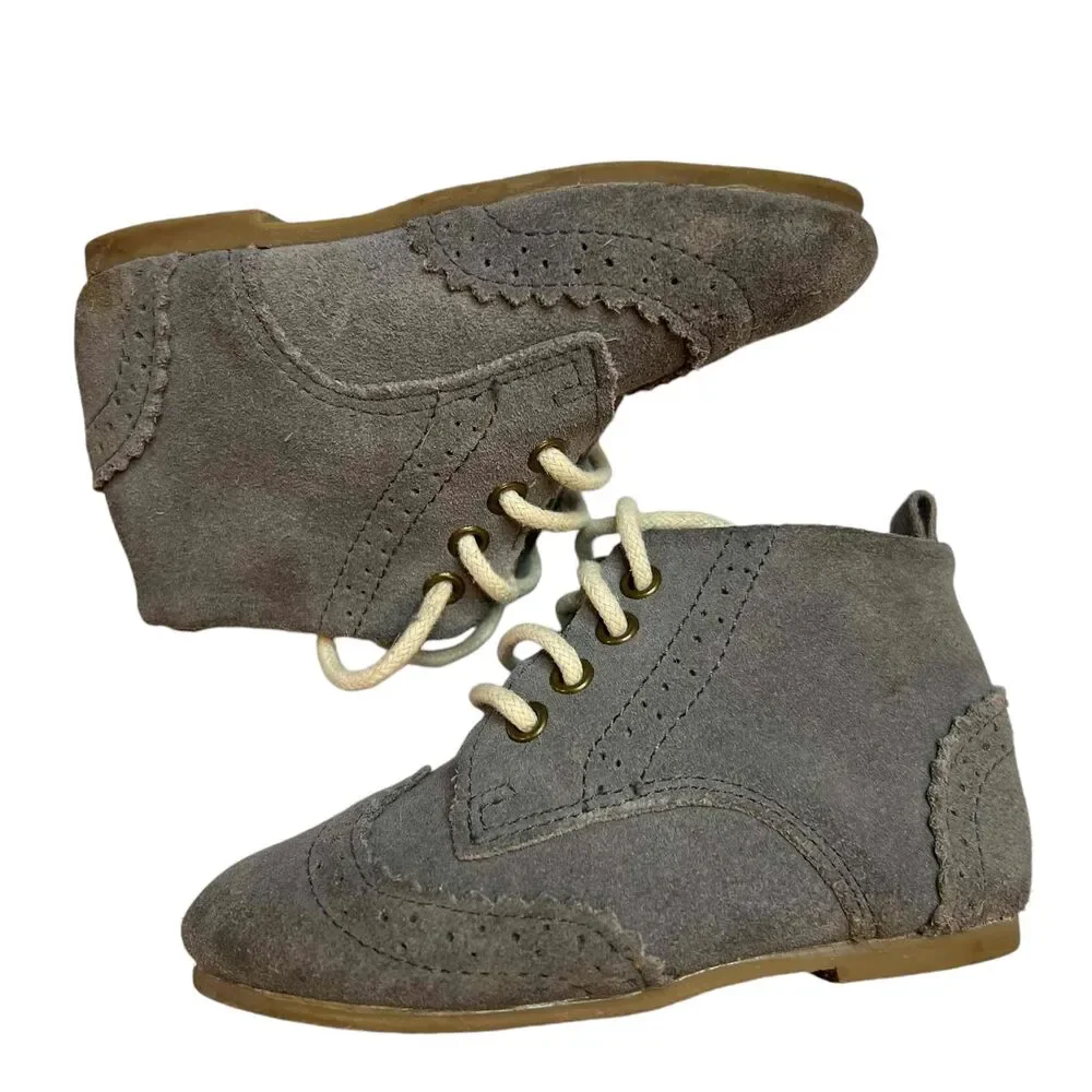 Anchor & Fox Charcoal Suede Brogue Lace Up Boot Unisex Baby Size 7‎